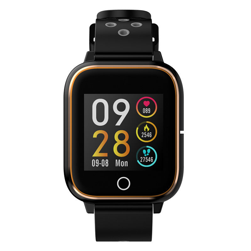 Smartwatch with a black strap on a white background