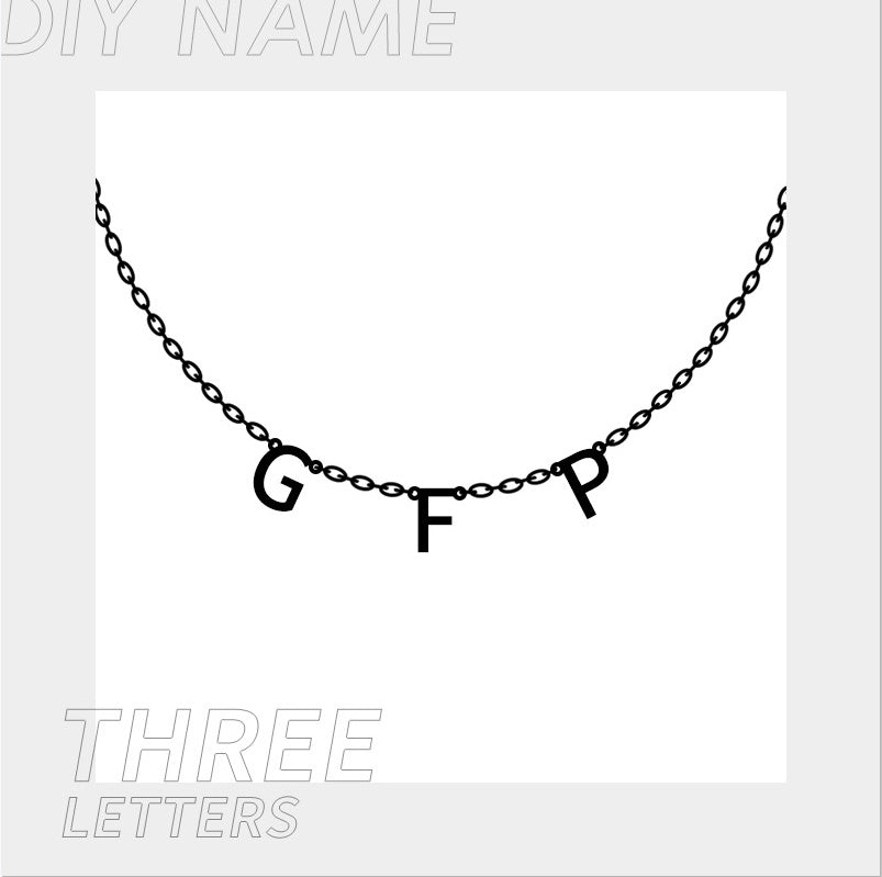 Necklace with 'GFP' letters on a white background