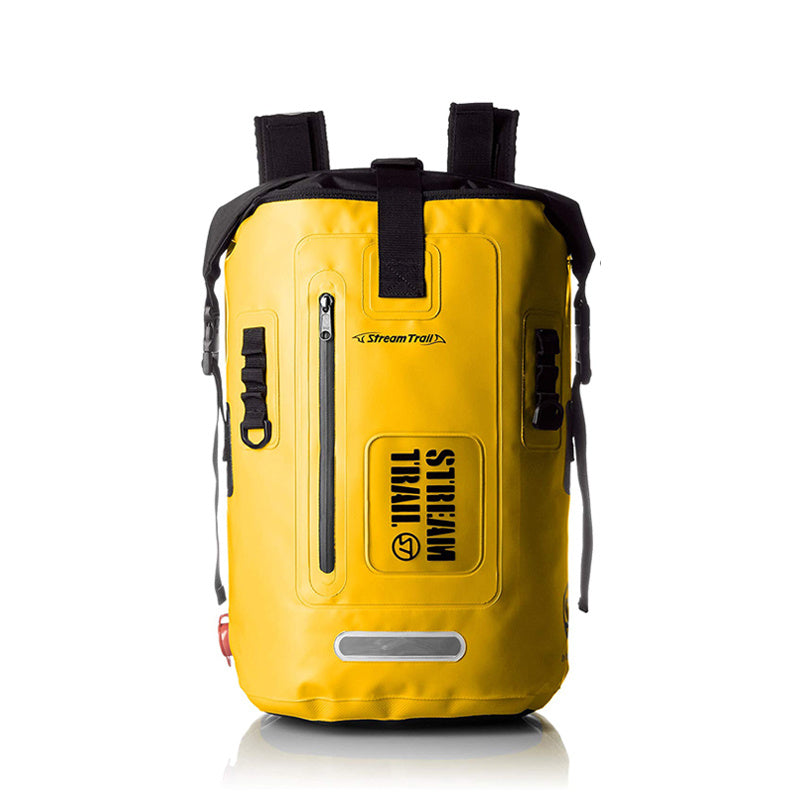 Yellow backpack with black accents on a white background