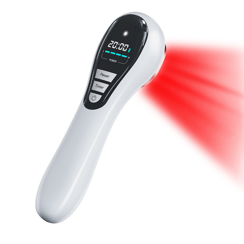 Infrared thermometer with digital display on a white background