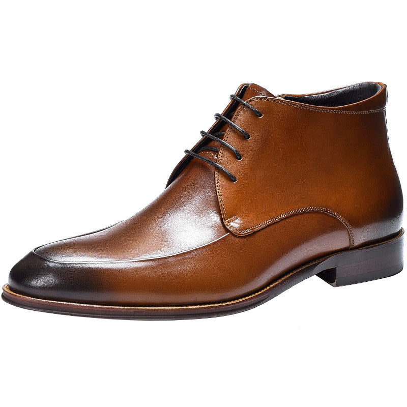 Brown leather dress shoe on a white background