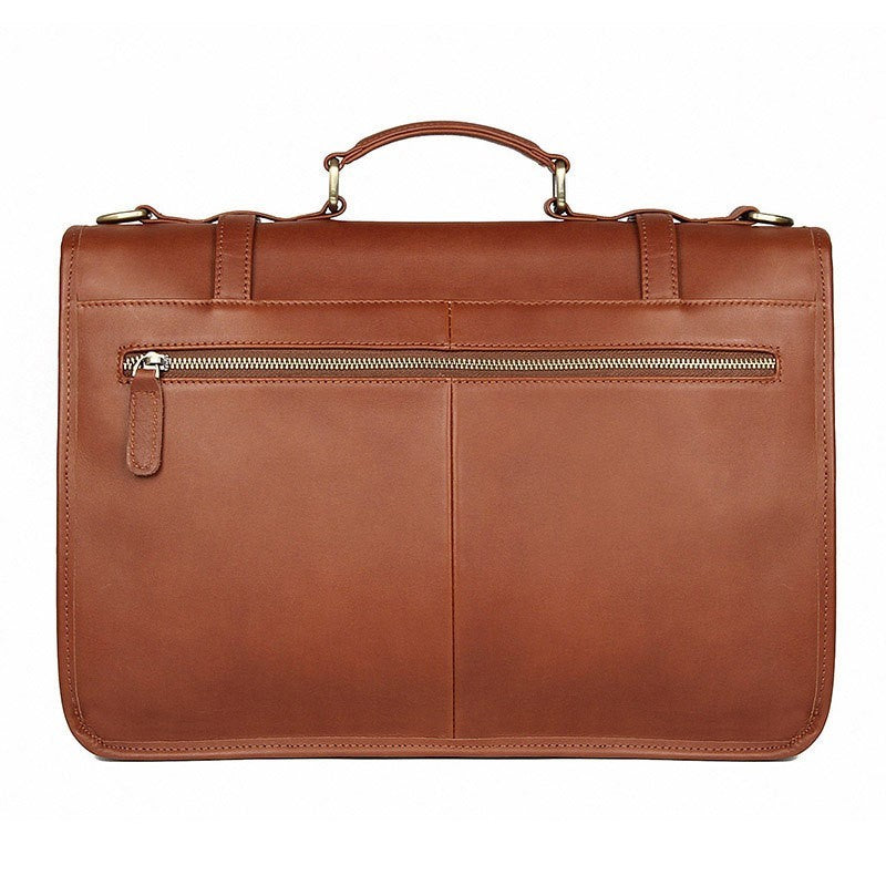 Brown leather briefcase on a white background