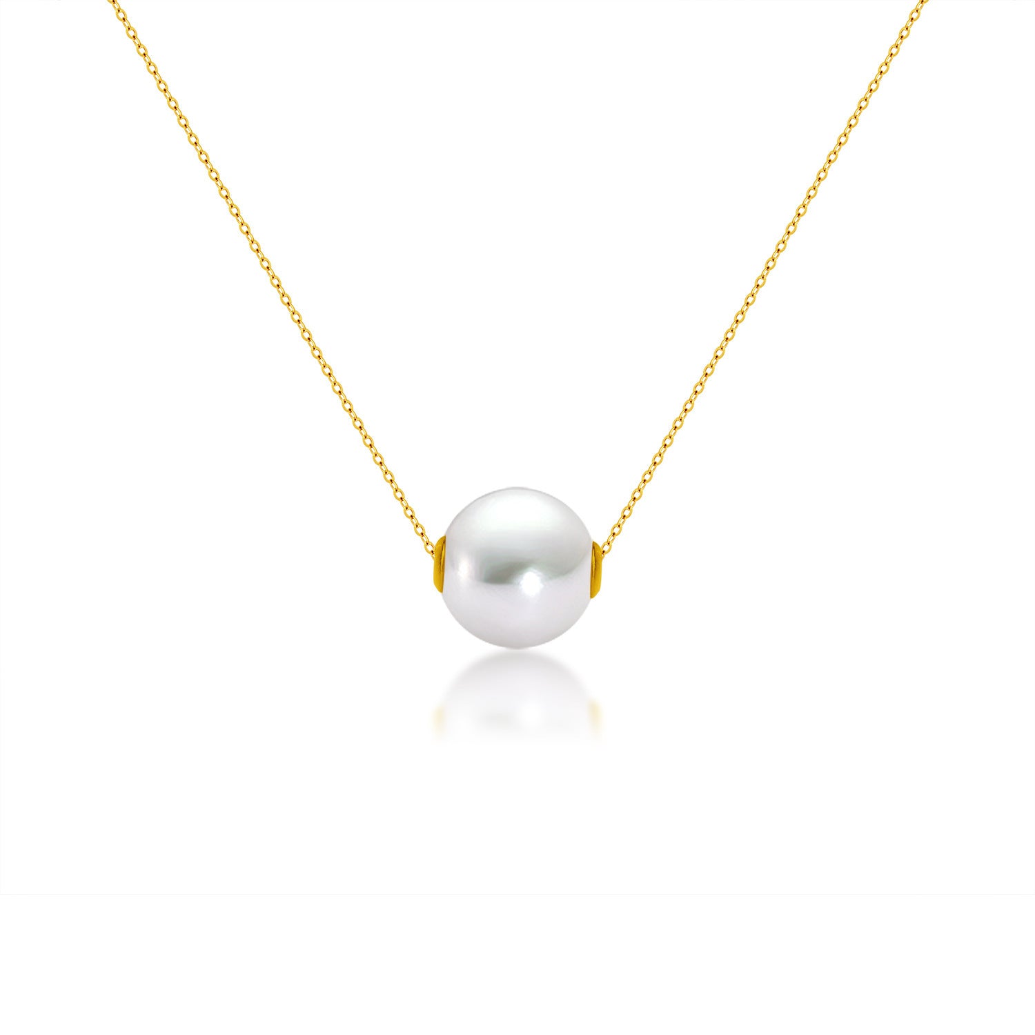 Pearl necklace with gold chain on a white background