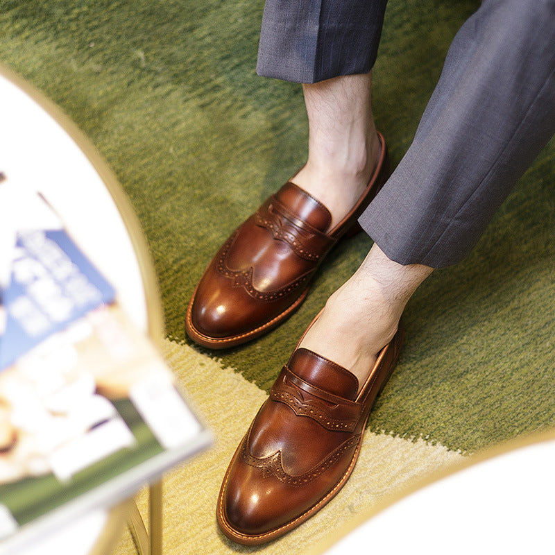 Handmade Men’s Business Casual Carved Leather Loafers