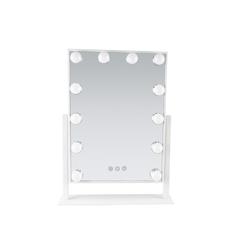 Makeup mirror with LED lights on a white background