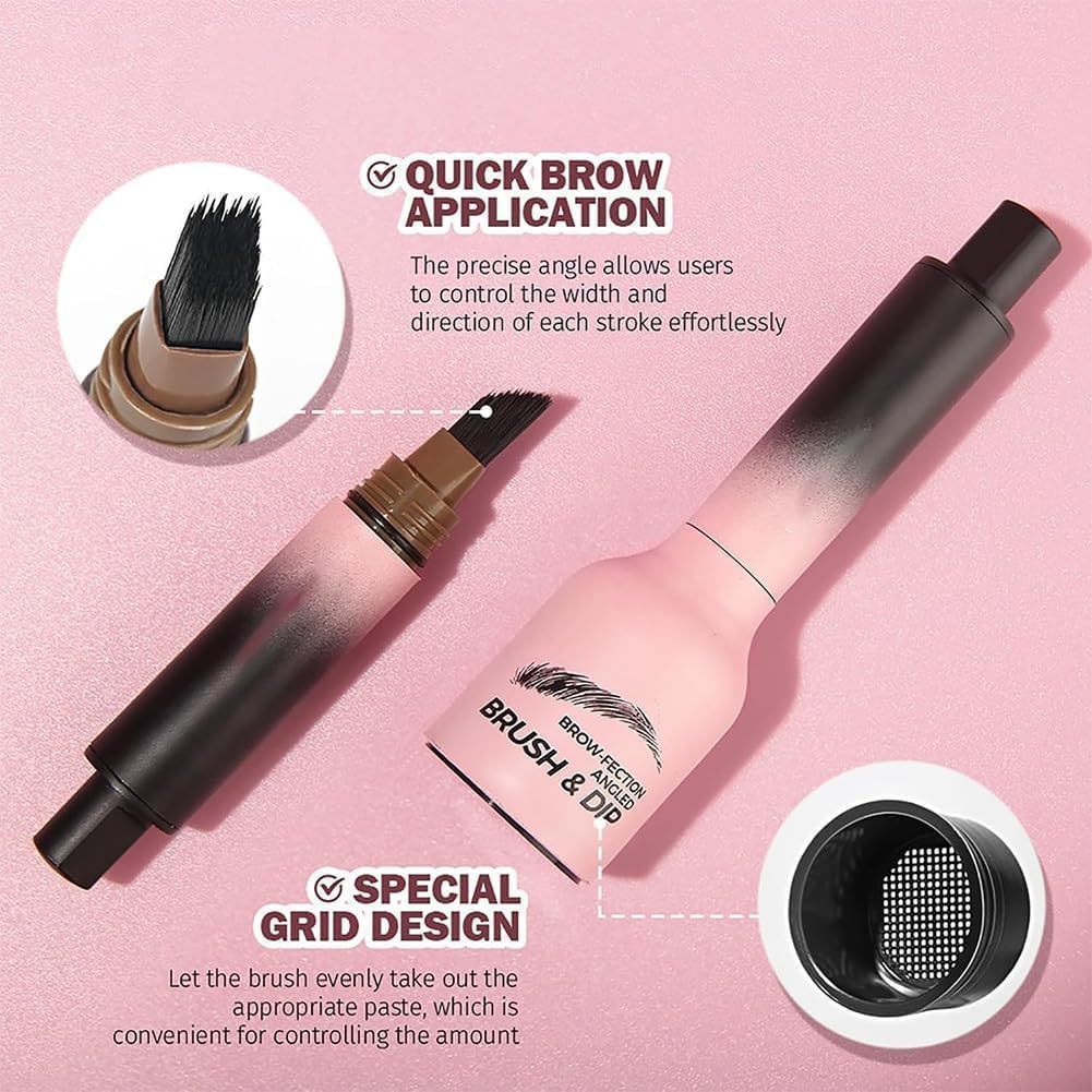Makeup product with brush and dip design on a pink background