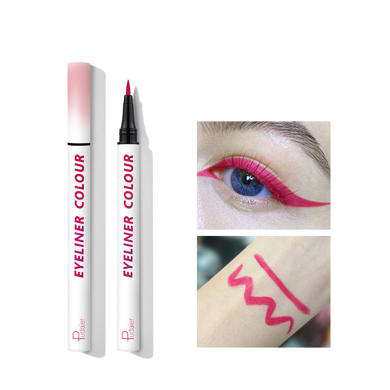 Eyeliner pen with pink color and packaging, shown on a white background.