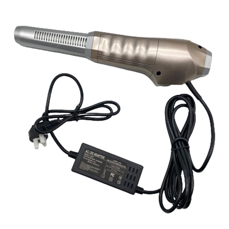Hair dryer with power cord and adapter on a white background