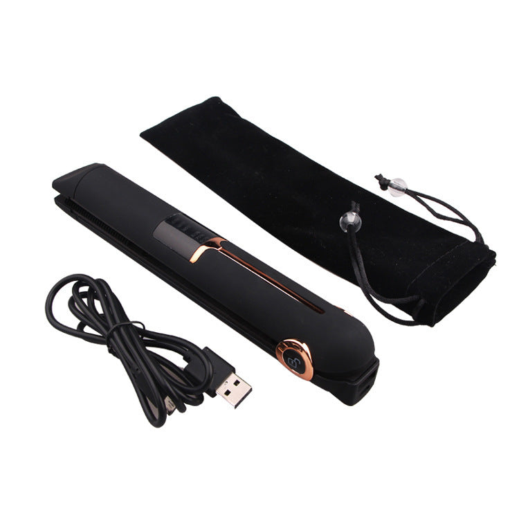 Black electronic device with USB cable and black pouch on a white background
