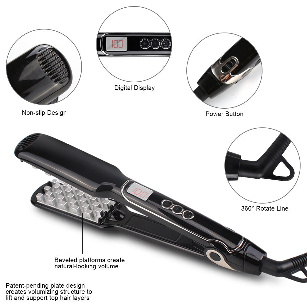 Hair straightener with features highlighted on a white background