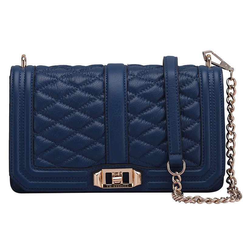 Women's Rhombic Chain Shoulder Bag, First Layer Cowhide