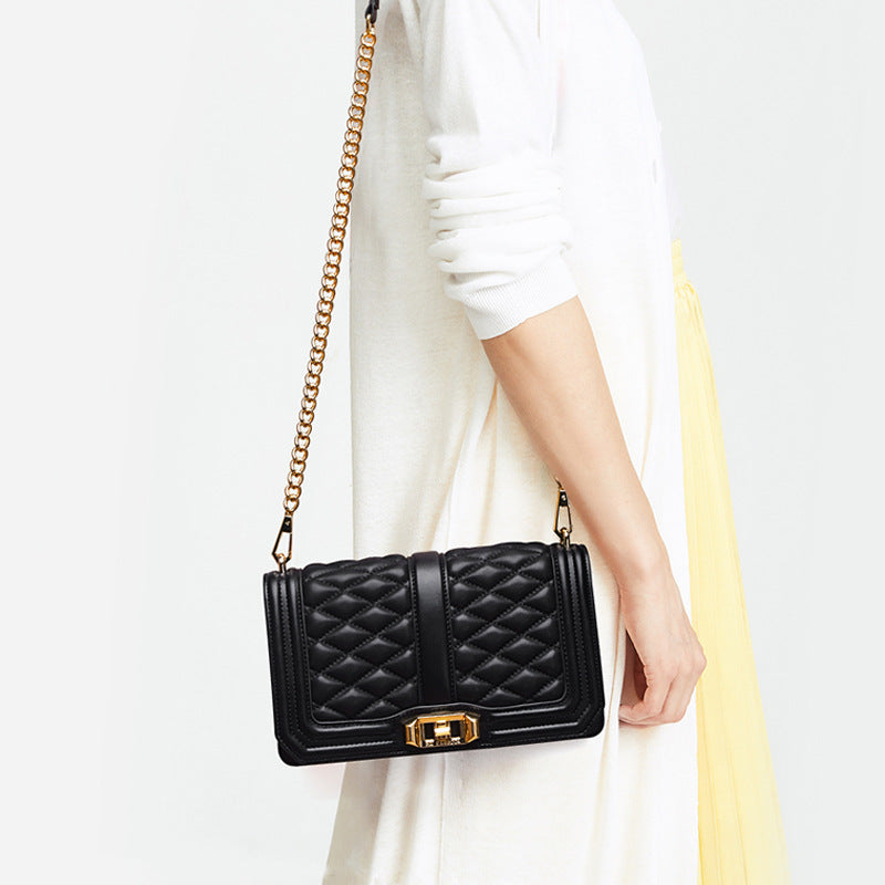 Women's Rhombic Chain Shoulder Bag, First Layer Cowhide