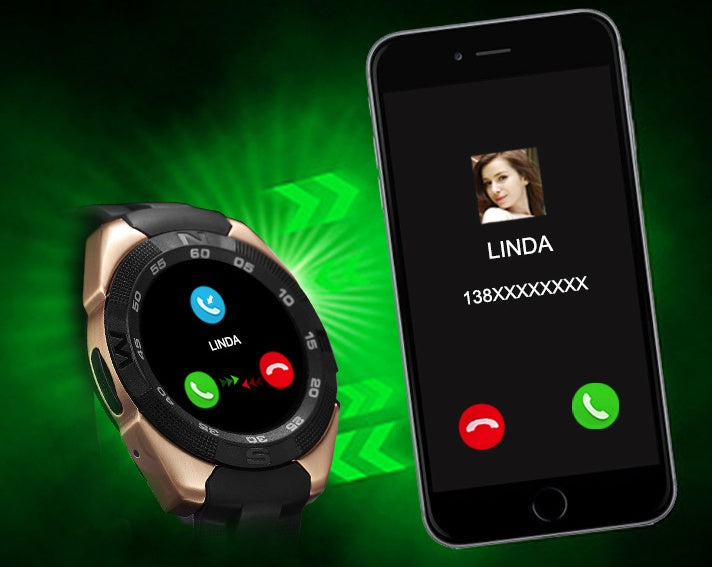 Smartwatch and smartphone on a green background