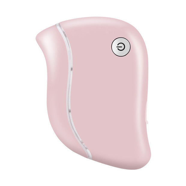 Pink grooming tool with a white stripe on a white background