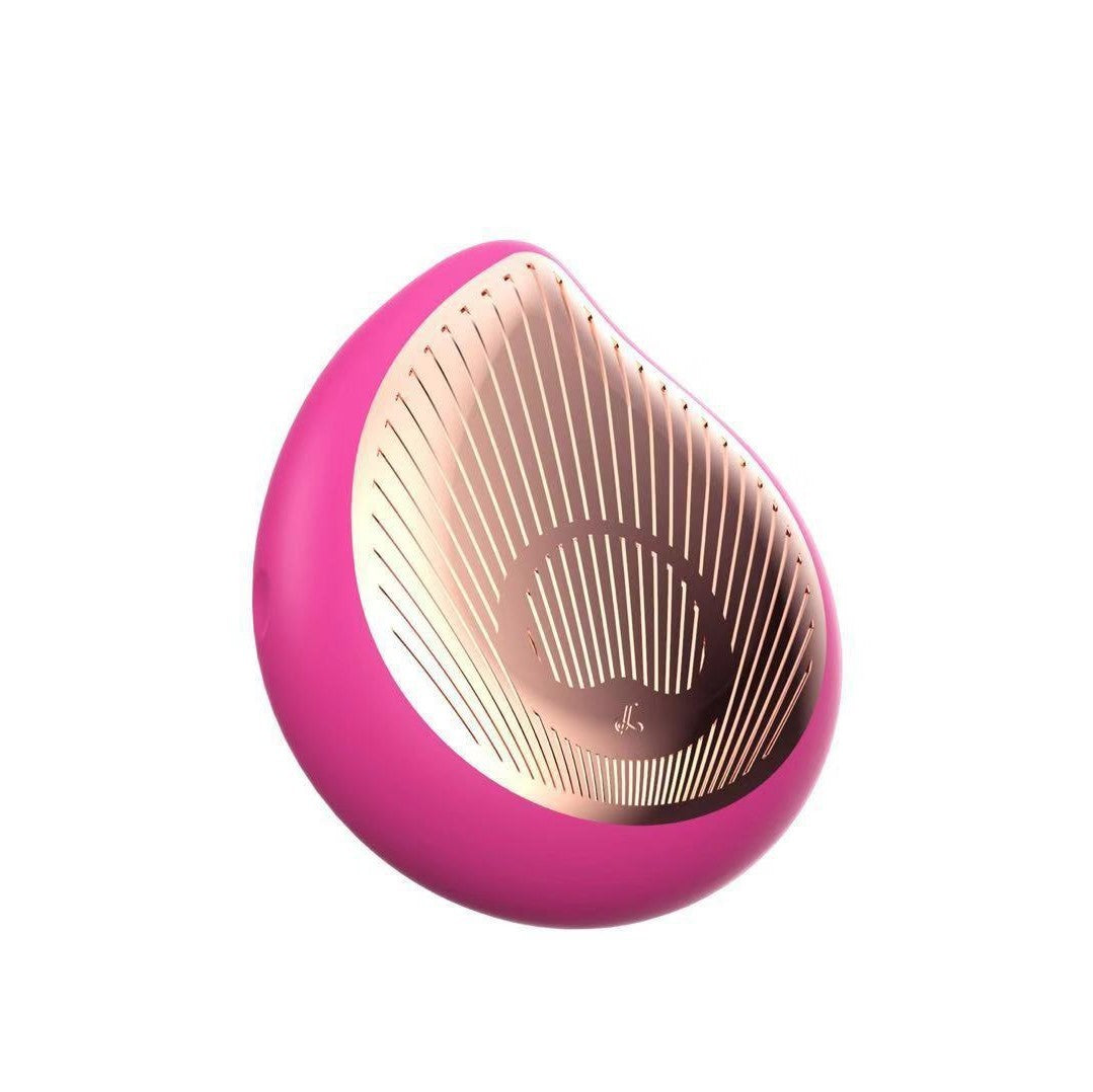 Pink and rose gold electronic device on a white background