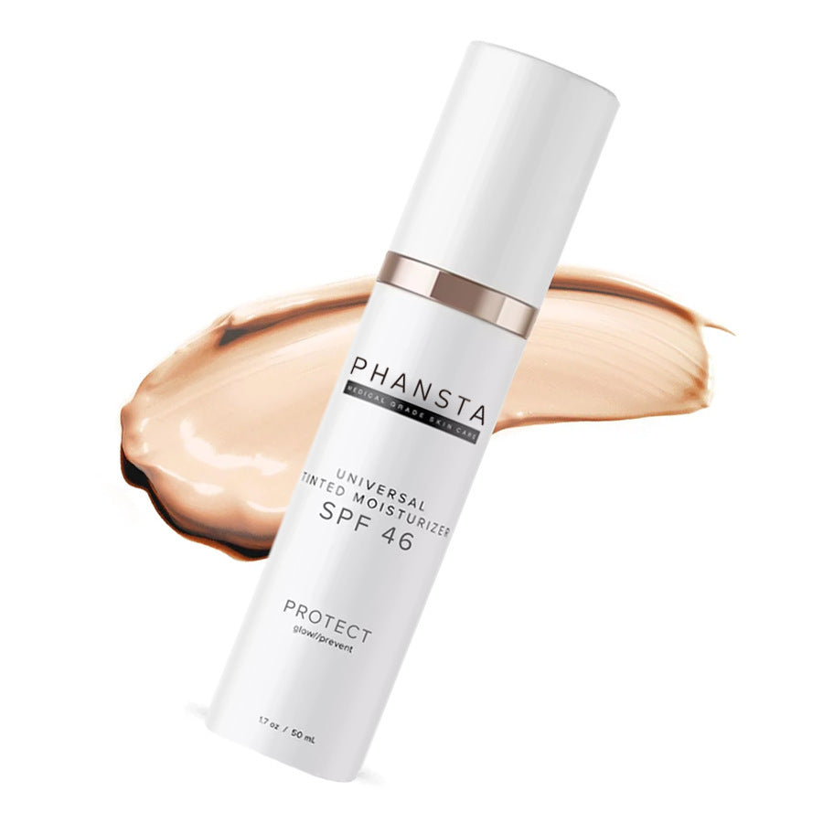 Phansta Universal Tinted Moisturizer SPF 46 bottle with a swatch of product on a white background