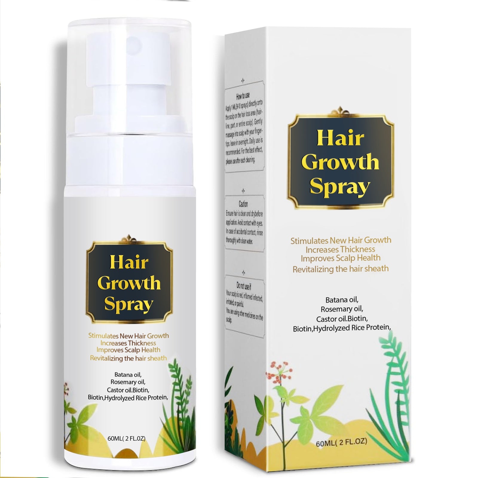 Hair growth spray with packaging on a white background