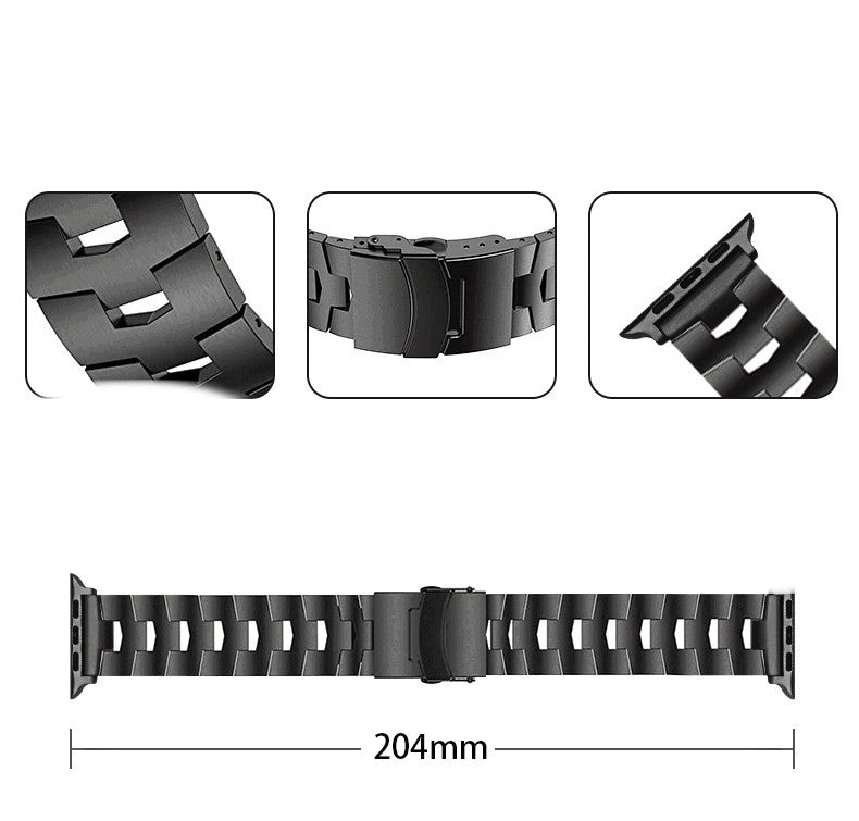 Black watch strap with dimensions on a white background