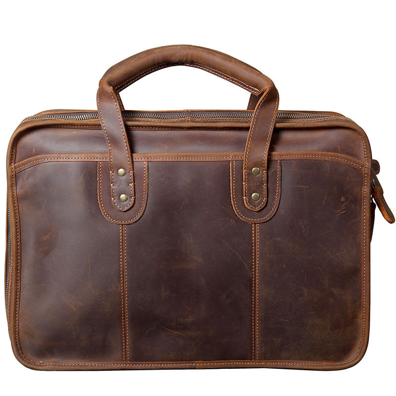 Brown leather briefcase on a white background