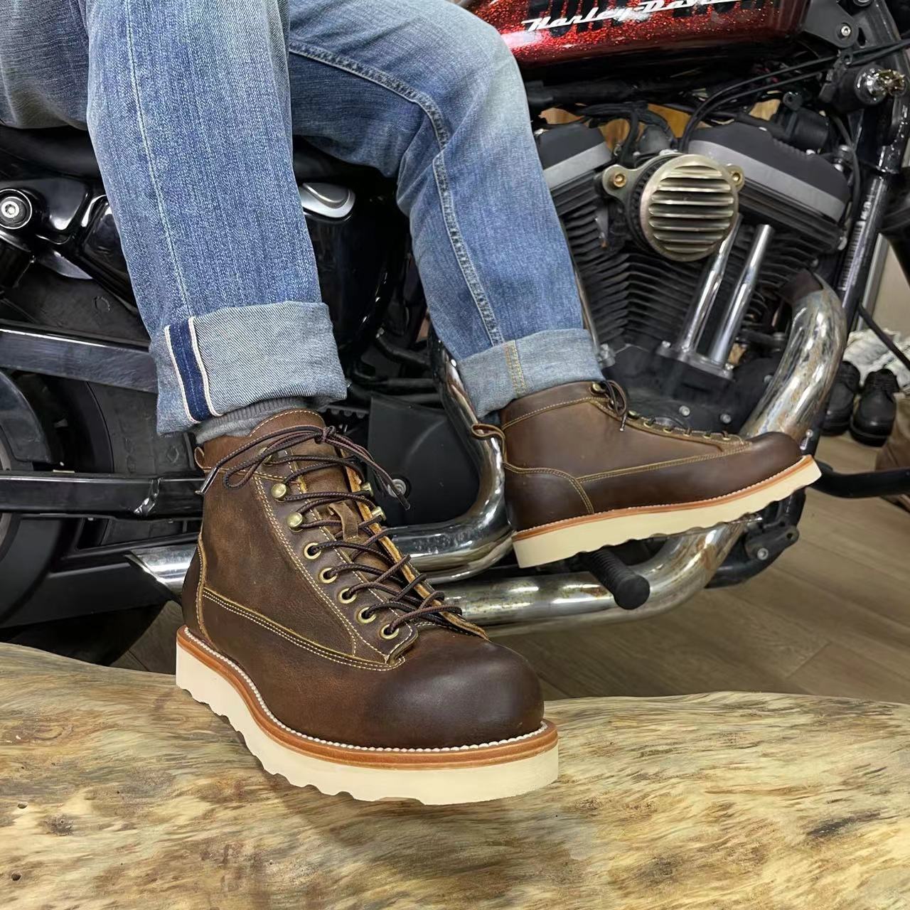 Men’s Retro High-Top Crazy Horse Leather Work Boots