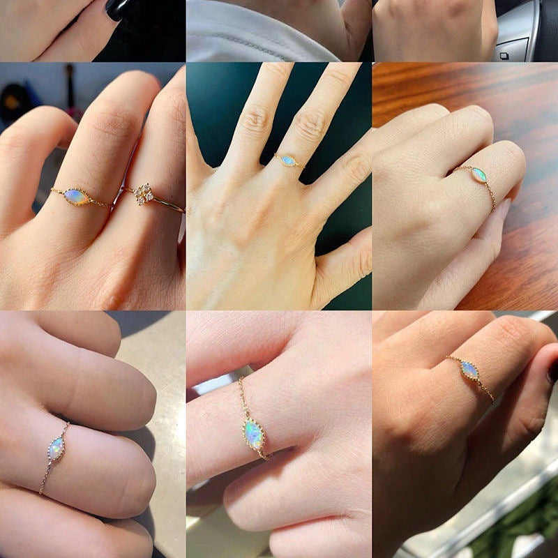 Collage of a ring worn on different fingers with various backgrounds