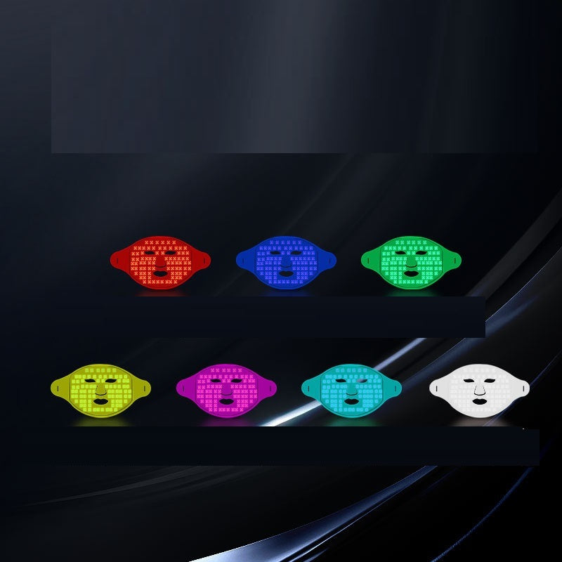 Colorful LED face mask lights on a dark background