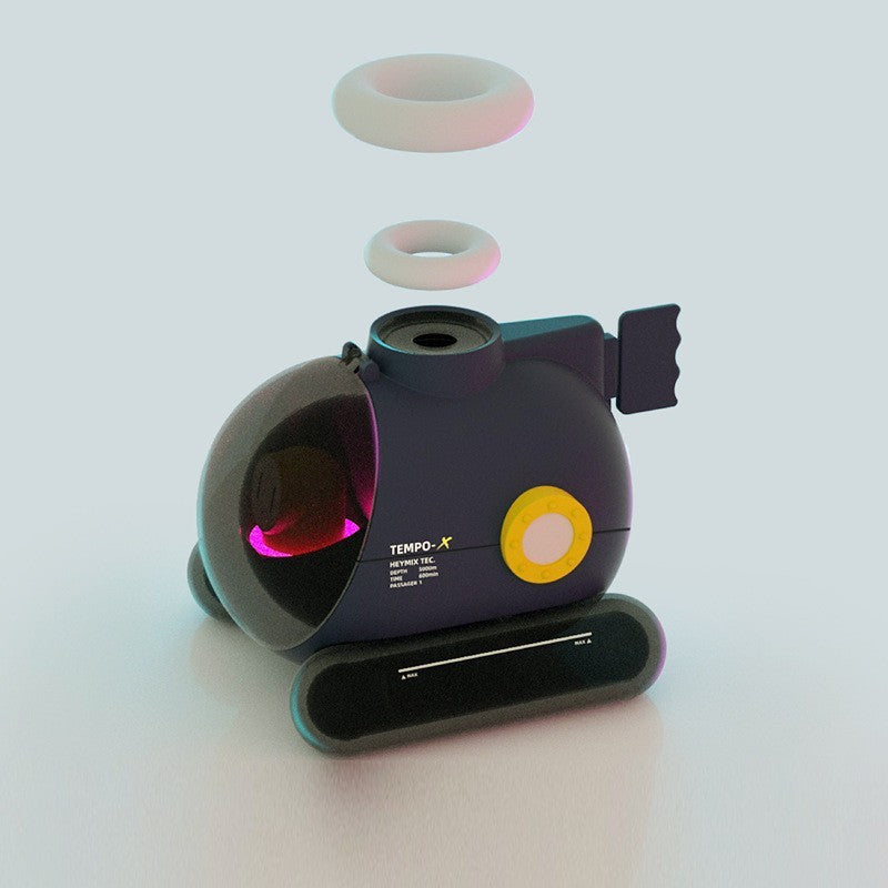 Vintage-style camera with a lens and film spool on a light gray background