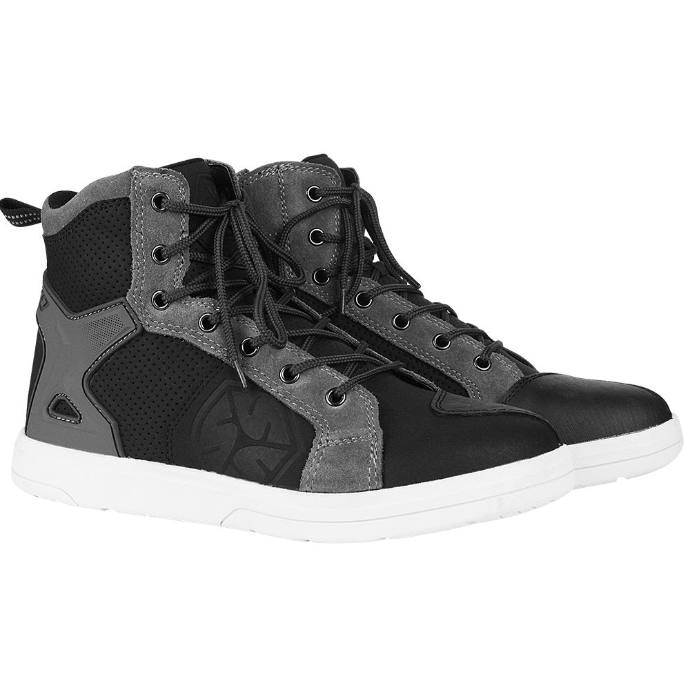 Black and gray high-top sneaker on a white background