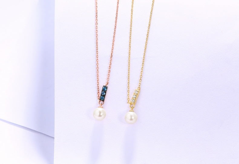 14K Rose Gold Jewelry New Korean Pearl Necklace Pendant with 14K rose gold, pearls, and zircon stones in elegant design
