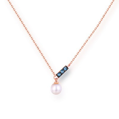 14K Rose Gold Jewelry New Korean Pearl Necklace Pendant with London Blue stones and freshwater pearl in elegant design