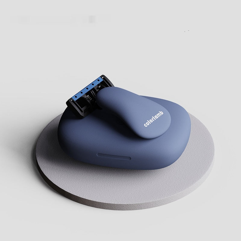 Blue colorimeter on a gray platform with a white background