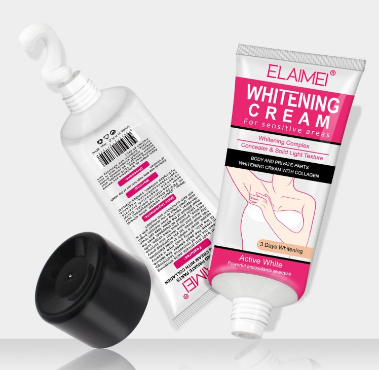 Elamei Whitening Cream for sensitive areas with packaging on a white background