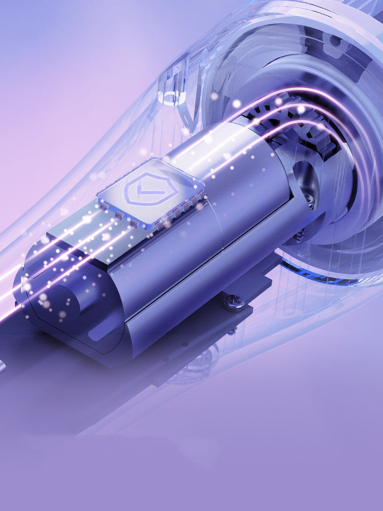 Close-up of a futuristic cylindrical device with glowing elements on a reflective surface.