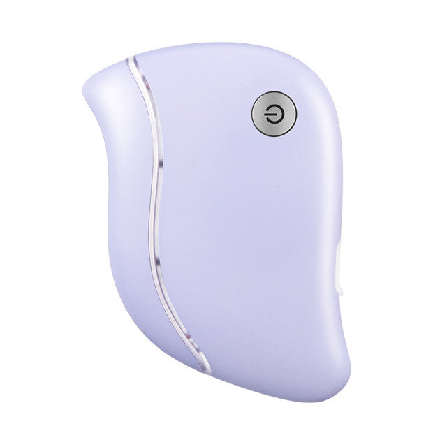 Purple electronic device with a power button on a white background