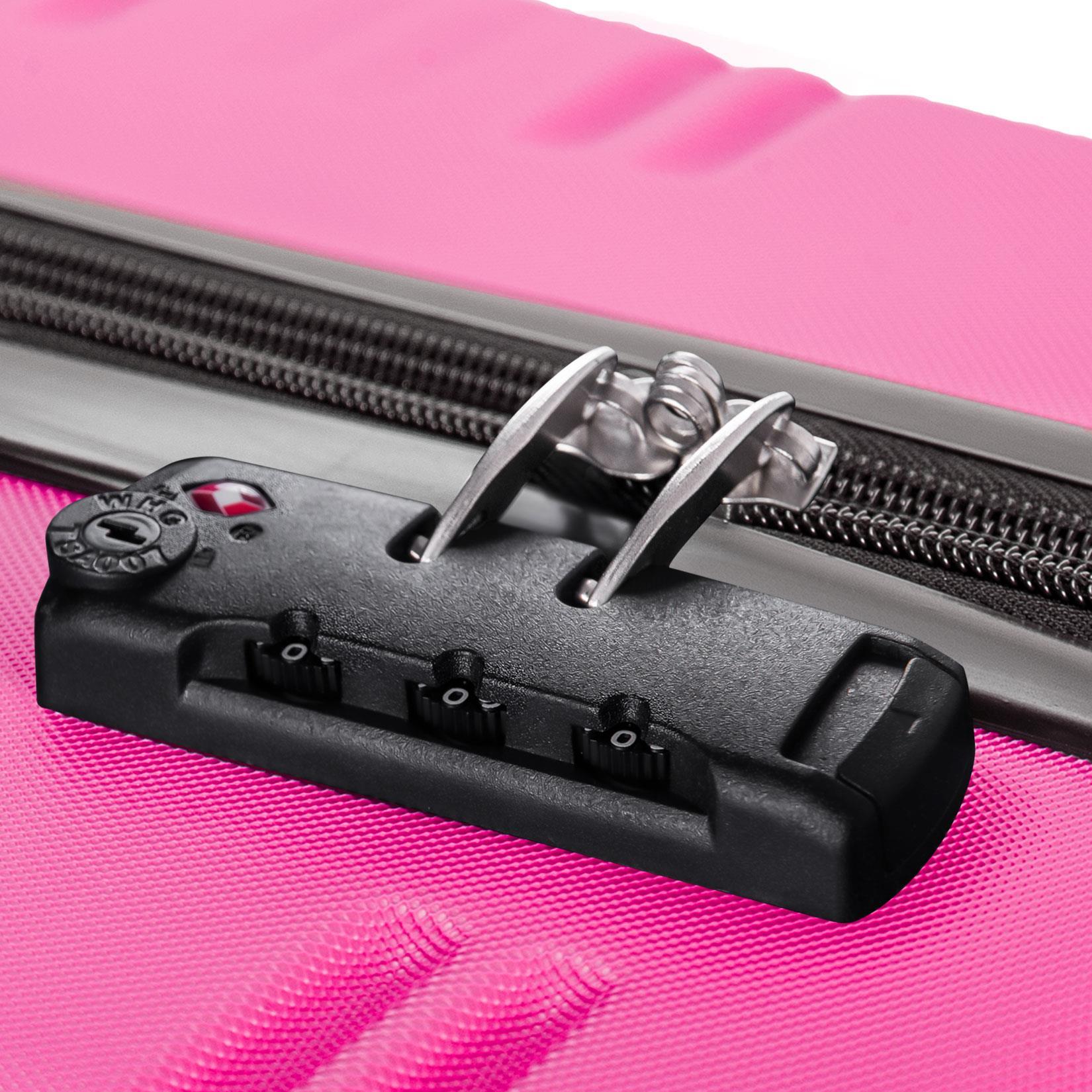Close-up of a pink suitcase with a zipper mechanism