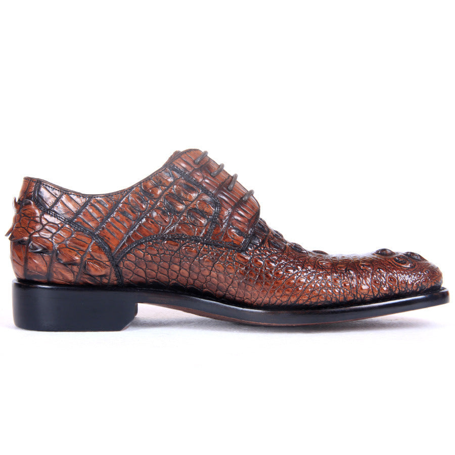 Brown textured dress shoe on a white background