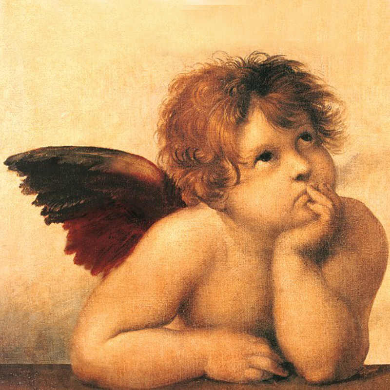 Painting of a cherub with wings思考