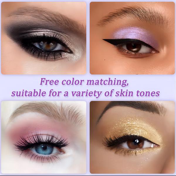 Collage of eye makeup looks with text 'Free color matching, suitable for a variety of skin tones'.