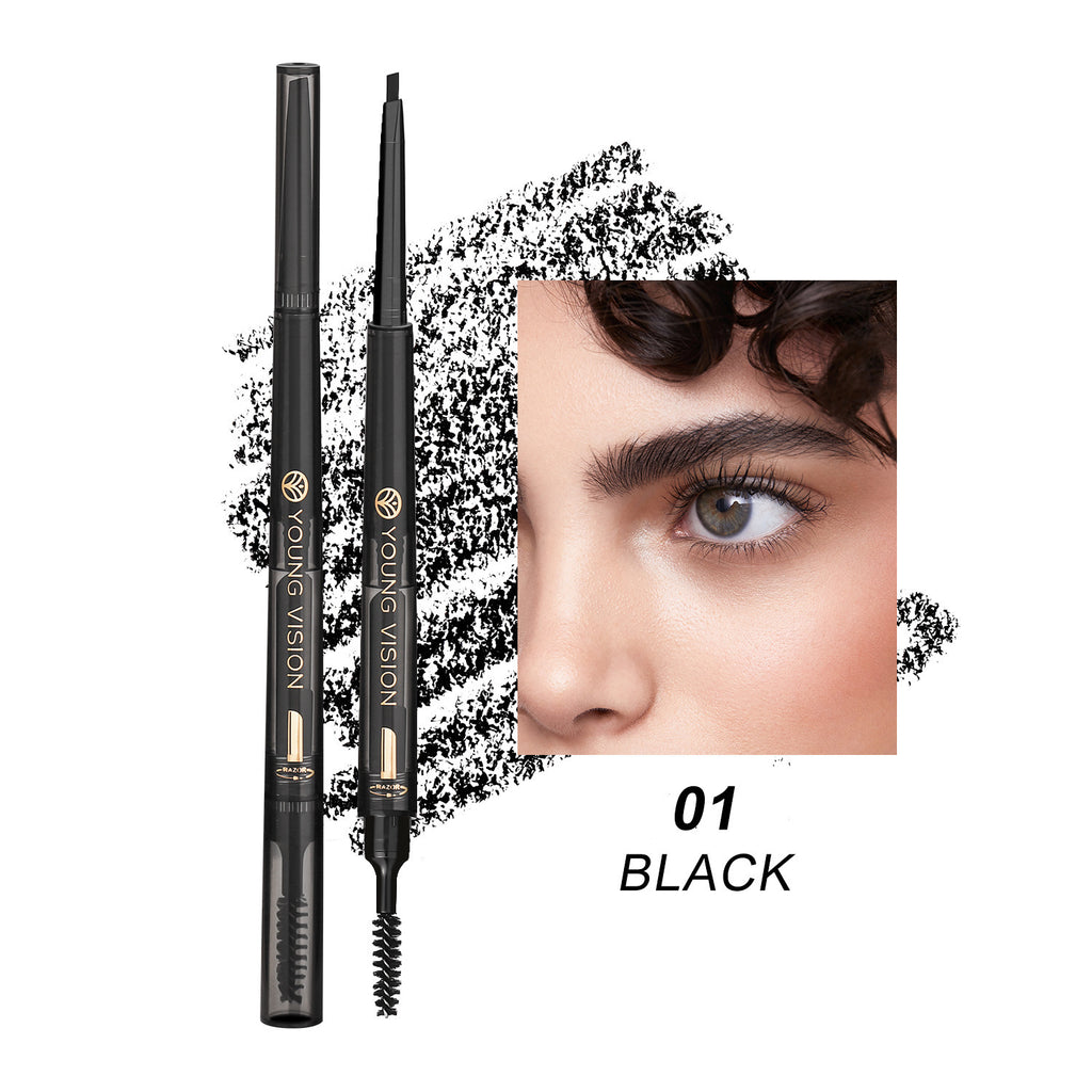 Eyebrow pencil with a close-up of an eye and eyebrow, labeled '01 Black'.