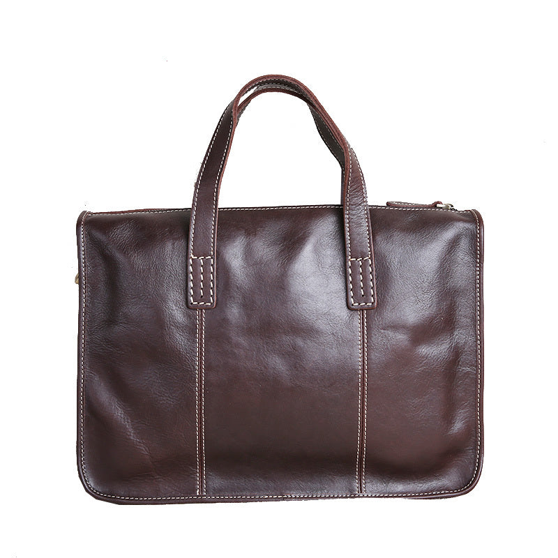 Brown leather briefcase on a white background