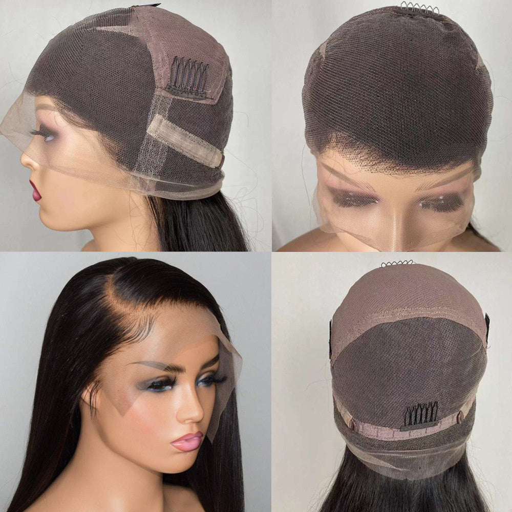 Wig with a lace front and side view on a mannequin head.
