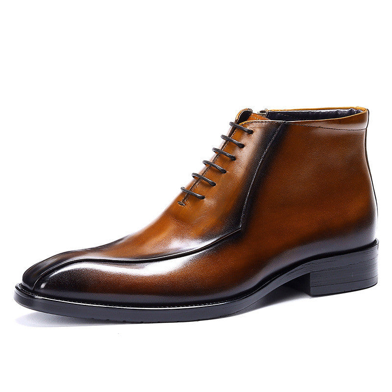 Brown leather dress shoe on a white background