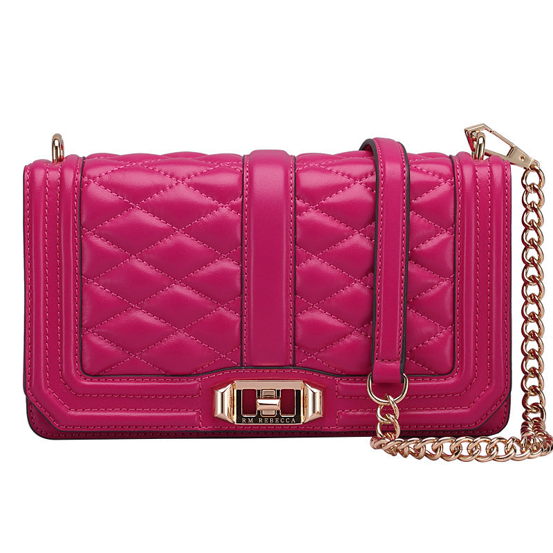 Women's Rhombic Chain Shoulder Bag, First Layer Cowhide