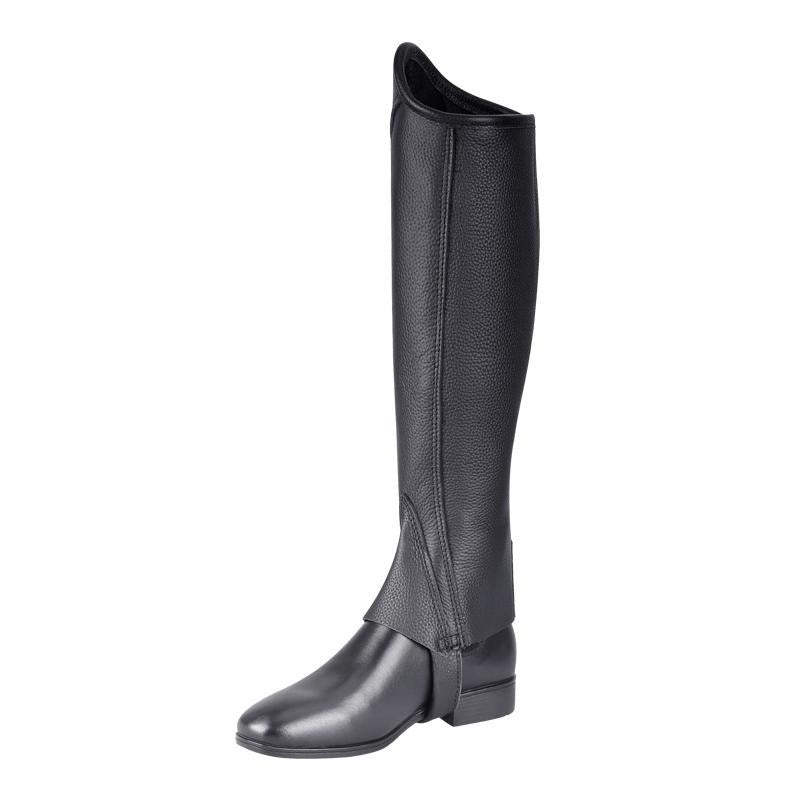Black riding boot with gaiter on a white background