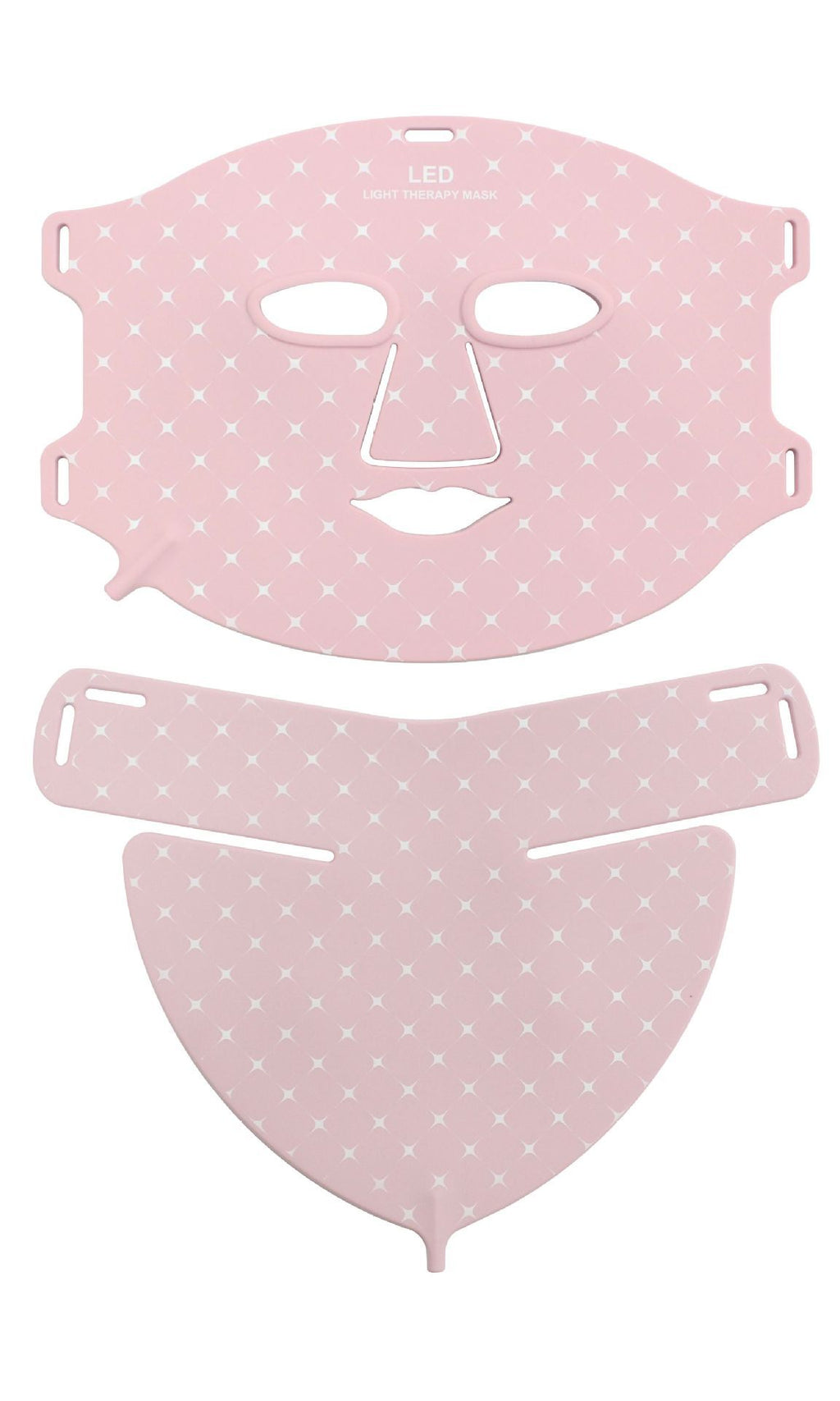 Pink face mask with white polka dots on a white background