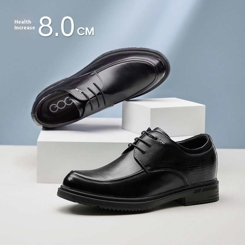 Black dress shoes on a light gray background with '8.0 cm' text.