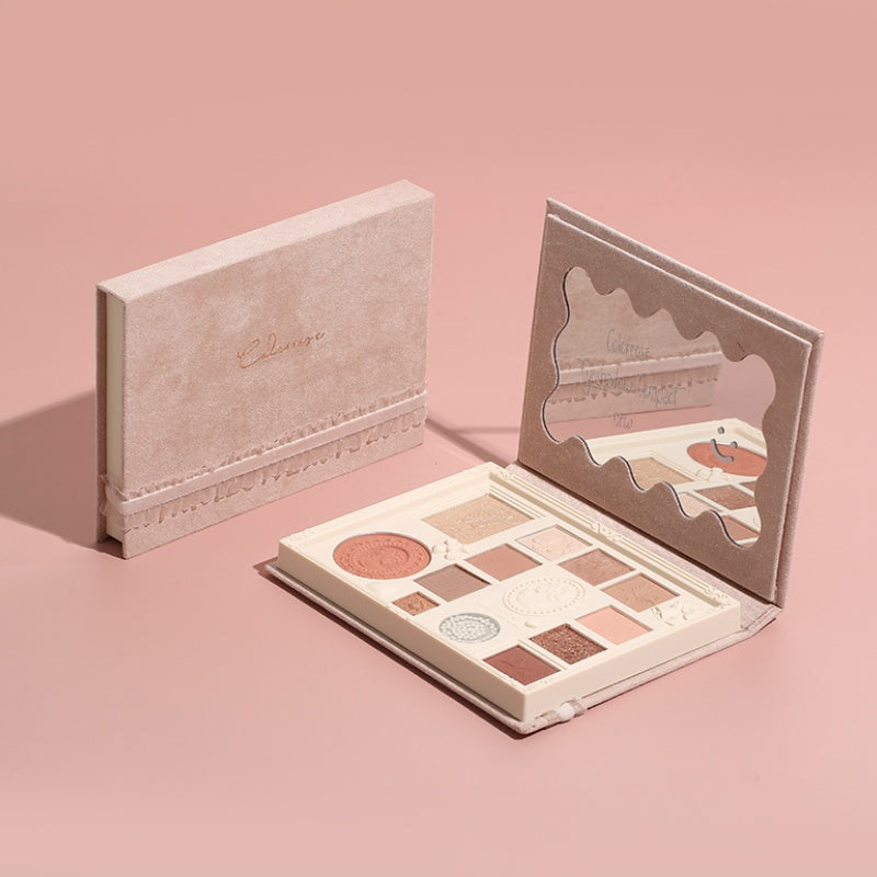 Makeup palette with a pink background