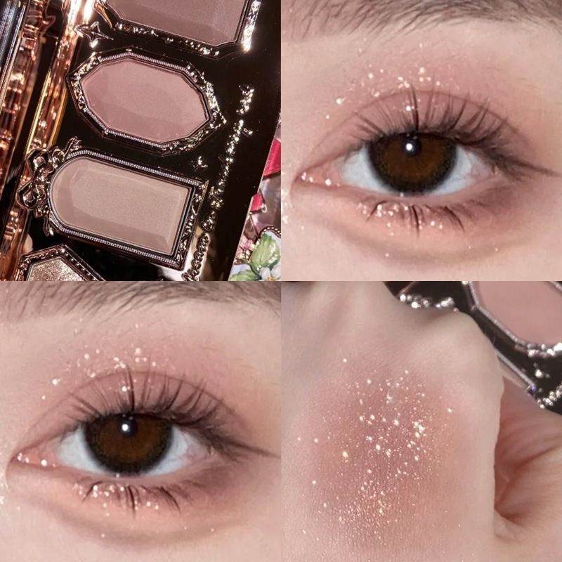 Makeup palette with eye makeup application on a person's face