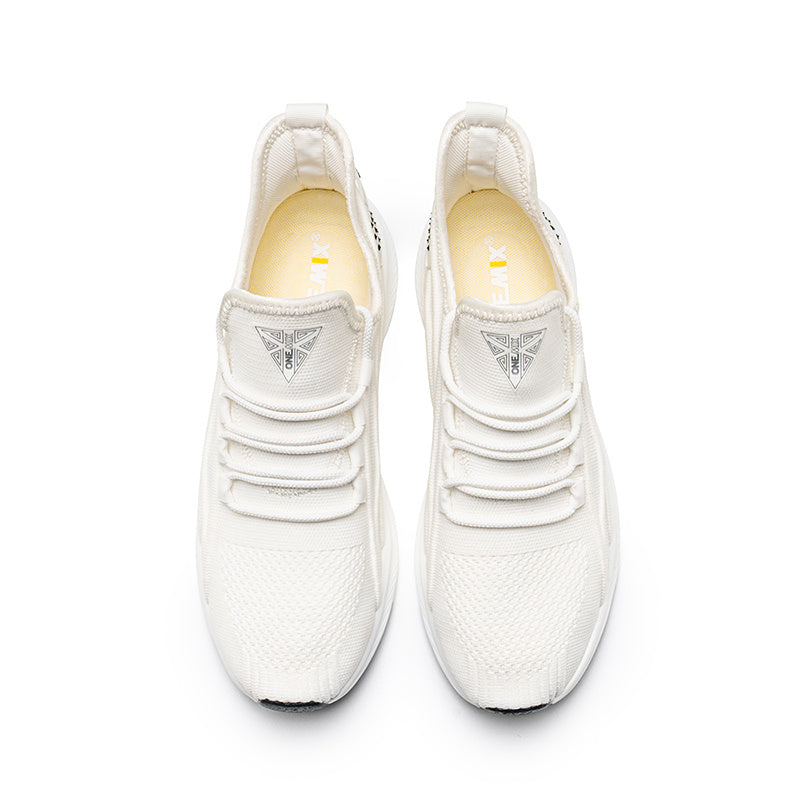 White sneakers with a brand logo on a white background