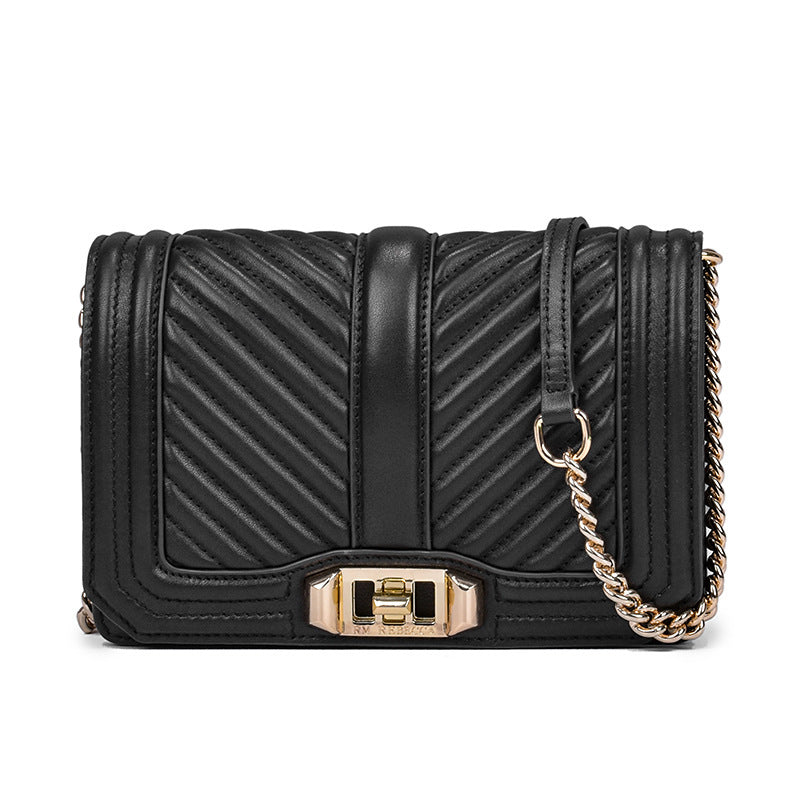 Women's Rhombic Chain Shoulder Bag, First Layer Cowhide